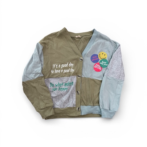 Easel Good Vibes Only Women’s Cardi With Sweats set Gray/Olive Size Small - Picture 8 of 16